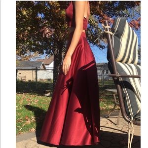 Dark Red Two Piece Prom Dress
